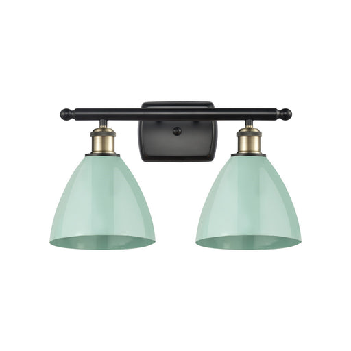 Innovations Plymouth 17.5in 2-Light Bath Vanity Light | Industrial Black Antique Brass and Matte Seafoam Metal Shade | Model 516-2W-BAB-MBD-75-SF-LED