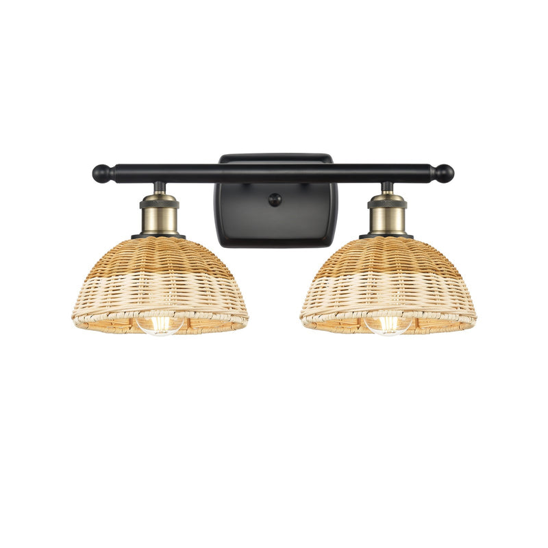 Innovations Bristol Natural II 17.5in 2-Light Bath Vanity Light | Industrial Black Antique Brass and Natural Fiber | Model 516-2W-BAB-NBD2-75-NAT