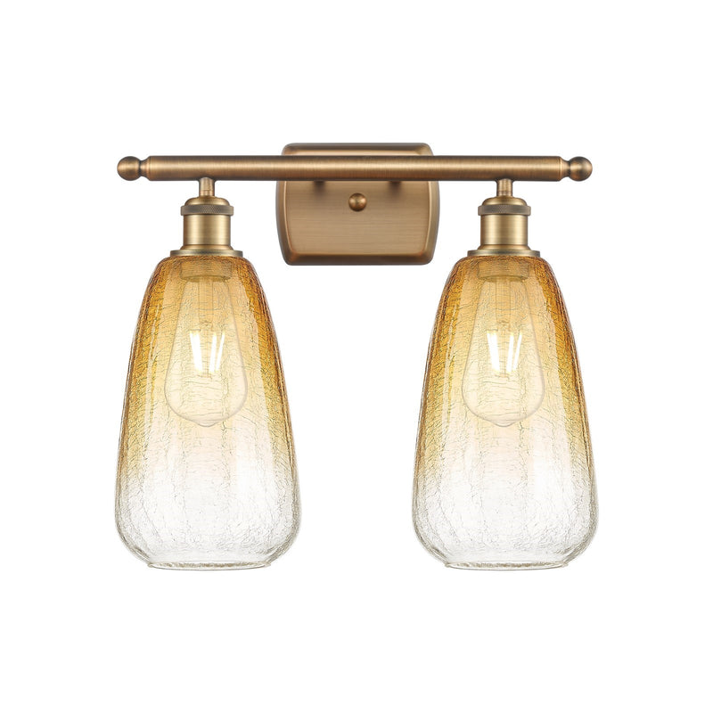 Innovations Brookhaven Almond 16in 2-Light Bath Vanity Light | Industrial Brushed Brass and Amber Glass Globe Shade | Model 516-2W-BB-G480-6AM