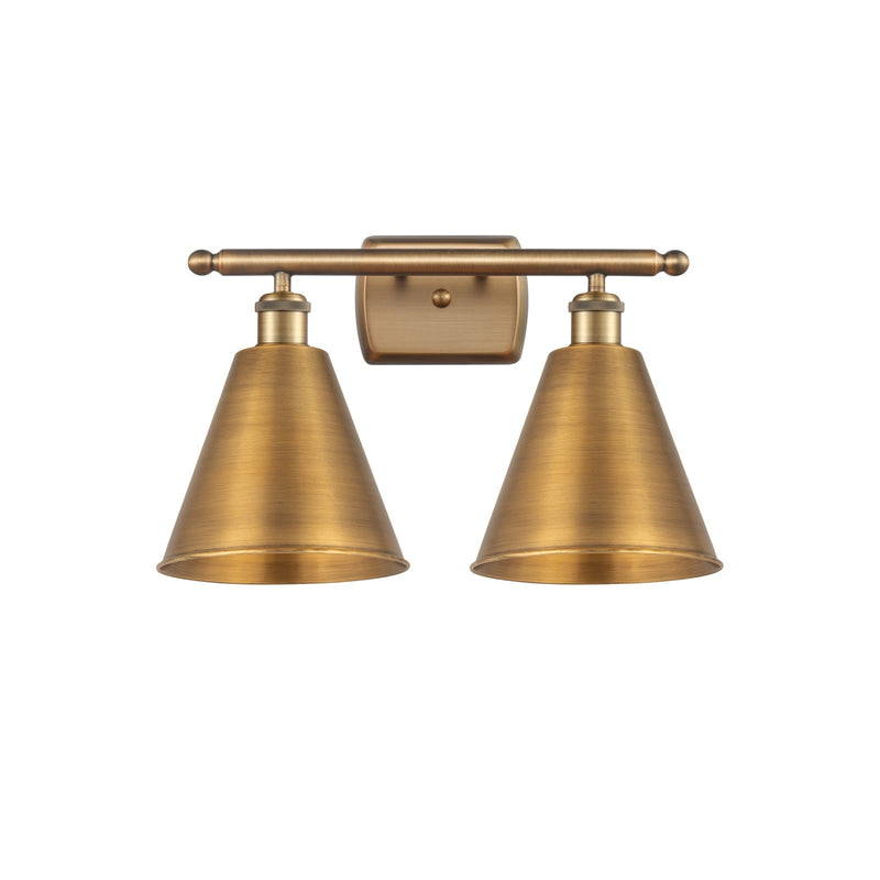 Innovations Berkshire 18in 2-Light LED Bath Vanity Light | Industrial Brushed Brass and Brushed Brass Metal Shades | Model 516-2W-BB-MBC-8-BB-LED