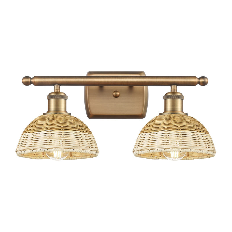 Innovations Bristol Natural II 18in 2-Light Bath Vanity Light | Industrial Brushed Brass and Natural Fiber Shades | Model 516-2W-BB-NBD2-75-NAT