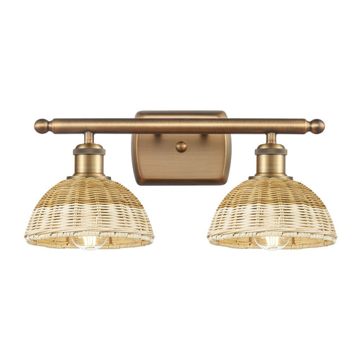 Innovations Bristol Natural II 18in 2-Light Bath Vanity Light | Industrial Brushed Brass and Natural Fiber Shades | Model 516-2W-BB-NBD2-75-NAT