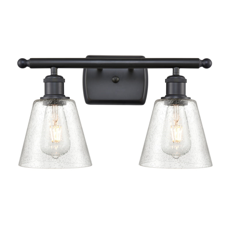 Innovations Caton 16in 2-Light Bath Vanity Light | Industrial Matte Black and Frosted Glass Pyramid Shade | Bathroom & Powder | Model 516-2W-BK-G454