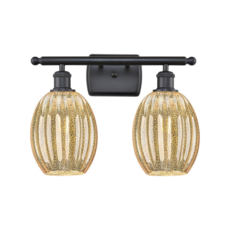 Innovations Preston Bulb 16in 2-Light Bath Vanity Light | Industrial Matte Black and Mercury Glass Globe Shade | Bathroom | Model 516-2W-BK-G459-6ME
