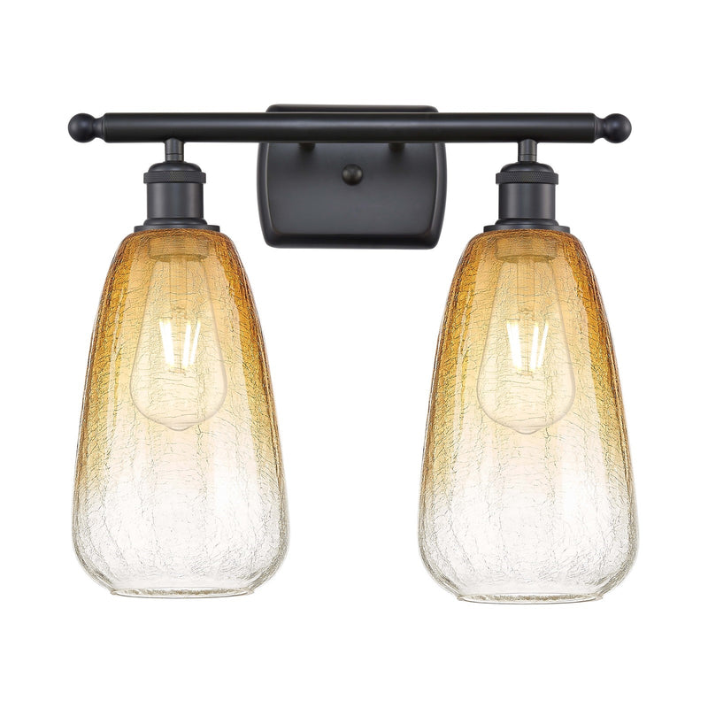 Innovations Brookhaven Almond 16in 2-Light Bath Vanity Light | Industrial Matte Black and Amber Glass Globe Shade | Model 516-2W-BK-G480-6AM