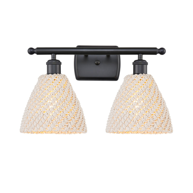 Innovations Bristol Natural 18in 2-Light Bath Vanity | Industrial Matte Black and Natural Fiber | Bathroom Vanity Light | Model 516-2W-BK-NBD-75-NAT