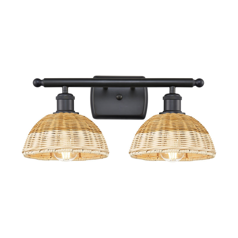 Innovations Bristol Natural II 18in 2-Light Bath Vanity | Industrial Matte Black and Natural Fiber | Bathroom Vanity | Model 516-2W-BK-NBD2-75-NAT