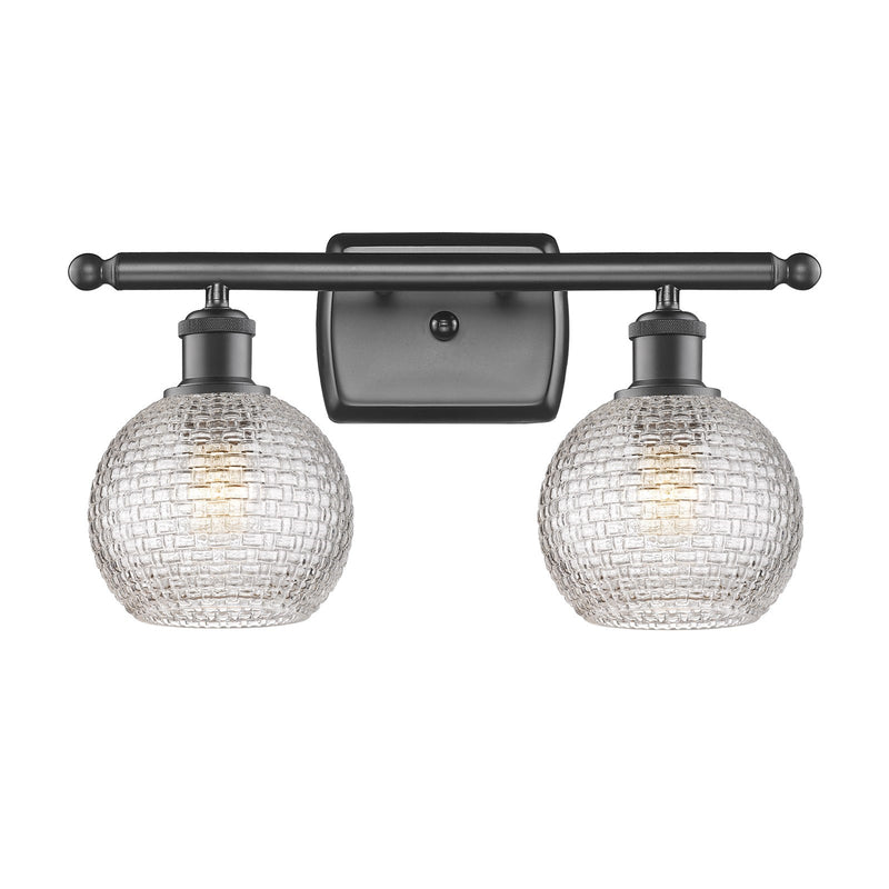Innovations Athens 16in 2-Light Bath Vanity | Modern Farmhouse Oil Rubbed Bronze and Clear Basket Weave Glass | Bathroom | Model 516-2W-OB-G122C-6CL