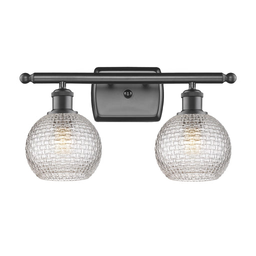 Innovations Athens 16in 2-Light Bath Vanity | Modern Farmhouse Oil Rubbed Bronze and Clear Basket Weave Glass | Bathroom | Model 516-2W-OB-G122C-6CL