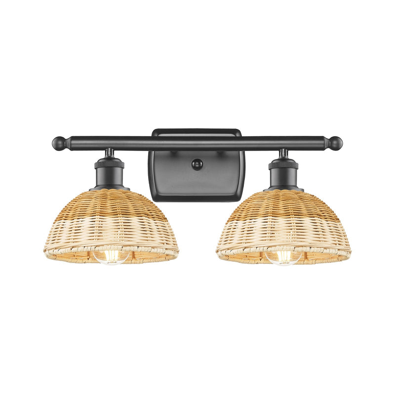 Innovations Bristol Natural II 17.5in 2-Light Bath Vanity Light | Industrial Oil Rubbed Bronze and Natural Fiber Dome | Model 516-2W-OB-NBD2-75-NAT