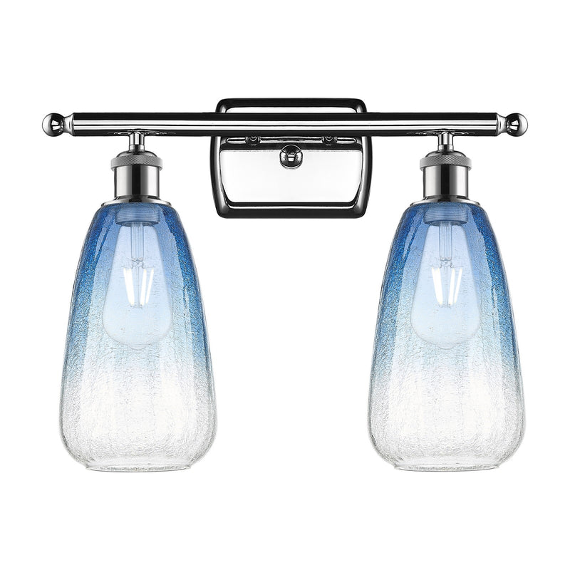 Innovations Brookhaven Almond 16in 2-Light Bath Vanity Light | Industrial Polished Chrome and Sapphire Blue Glass | Model 516-2W-PC-G480-6SB