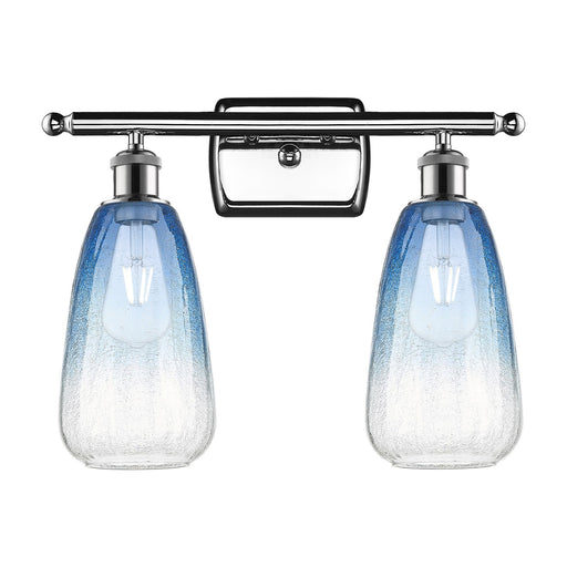 Innovations Brookhaven Almond 16in 2-Light Bath Vanity Light | Industrial Polished Chrome and Sapphire Blue Glass | Model 516-2W-PC-G480-6SB