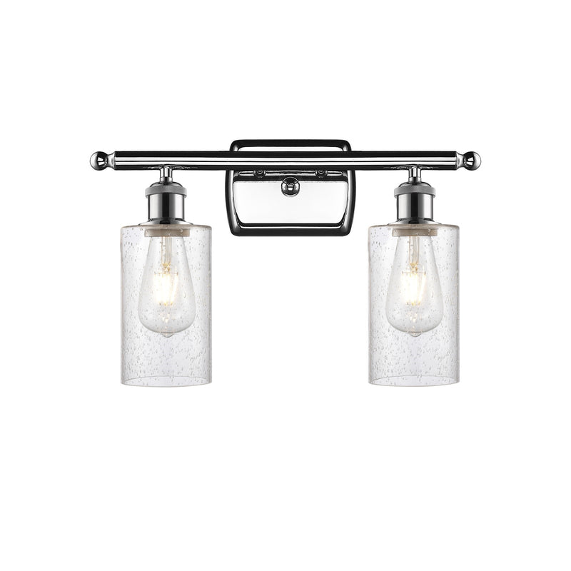Innovations Clymer 13.8in 2-Light Bath Vanity Light | Art Nouveau Polished Chrome and Seedy Glass | Bathroom & Powder Room | Model 516-2W-PC-G804