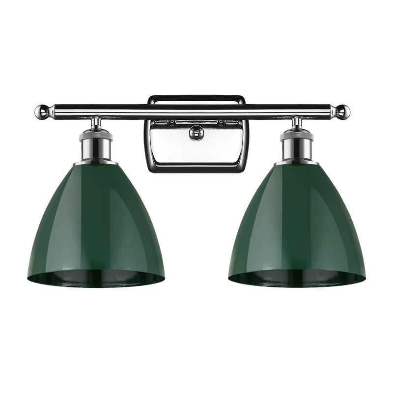 Innovations Plymouth 17.5in 2-Light Bath Vanity Light | Industrial Polished Chrome and Green Metal | Bathroom & Powder | Model 516-2W-PC-MBD-75-GR