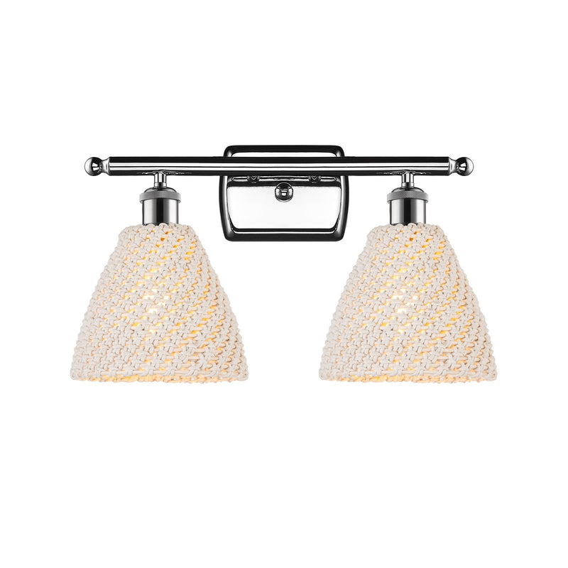Innovations Bristol Natural 17.5in 2-Light Bath Vanity Light | Industrial Polished Chrome and Natural Fiber Shade | Model 516-2W-PC-NBD-75-NAT