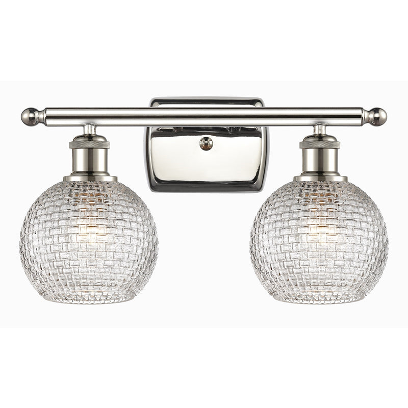Innovations Athens 15.88in 2-Light Bath Vanity Light | Modern Polished Nickel and Clear Basket Weave Glass | Bathroom | Model 516-2W-PN-G122C-6CL