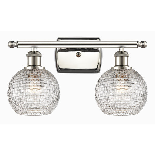 Innovations Athens 15.88in 2-Light Bath Vanity Light | Modern Polished Nickel and Clear Basket Weave Glass | Bathroom | Model 516-2W-PN-G122C-6CL