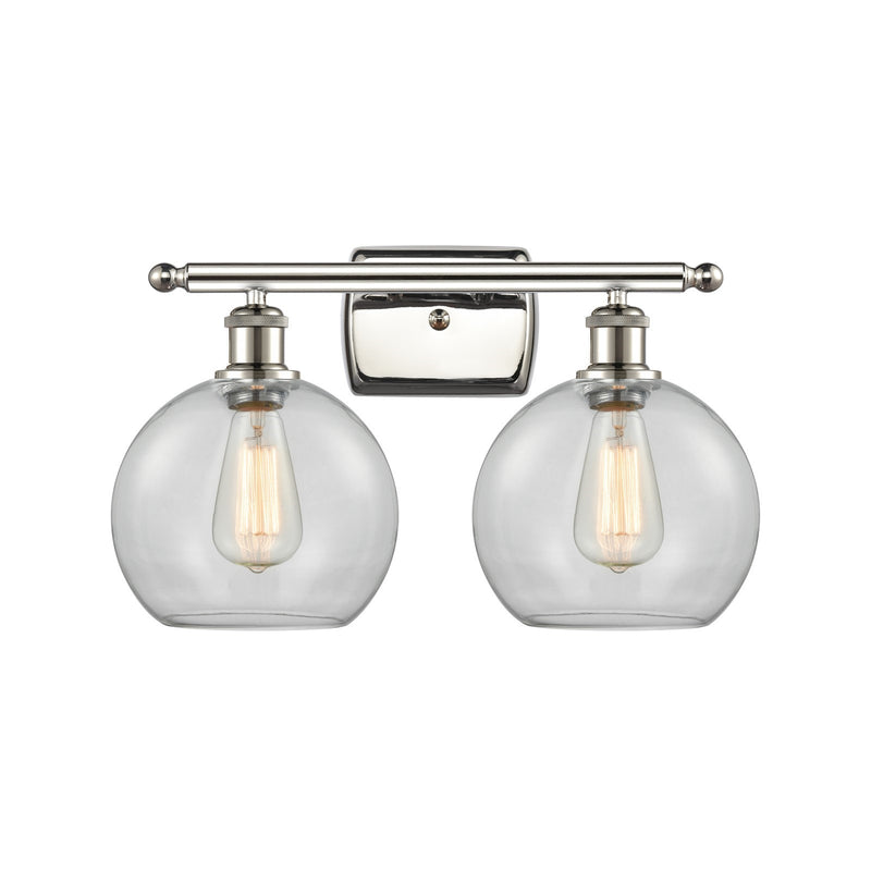 Innovations Athens 18in 2-Light Bath Vanity Light | Modern Contempo Polished Nickel and Clear Basket Weave Glass | Model 516-2W-PN-G122C-8CL