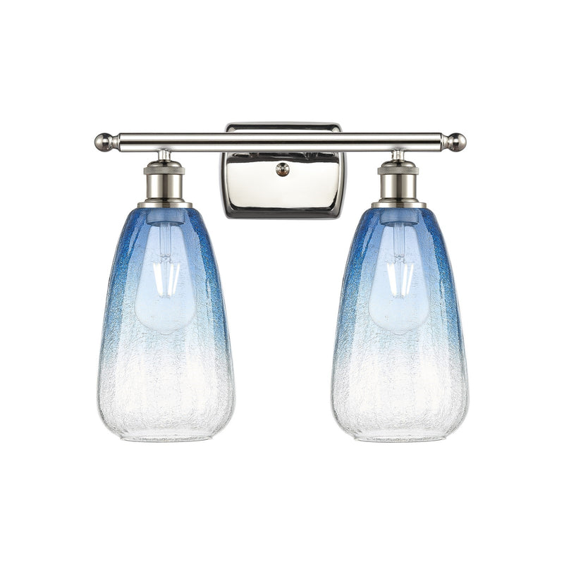Innovations Brookhaven Almond 16in 2-Light Bath Vanity Light | Industrial Polished Nickel and Sapphire Blue Glass | Model 516-2W-PN-G480-6SB