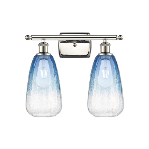 Innovations Brookhaven Almond 16in 2-Light Bath Vanity Light | Industrial Polished Nickel and Sapphire Blue Glass | Model 516-2W-PN-G480-6SB