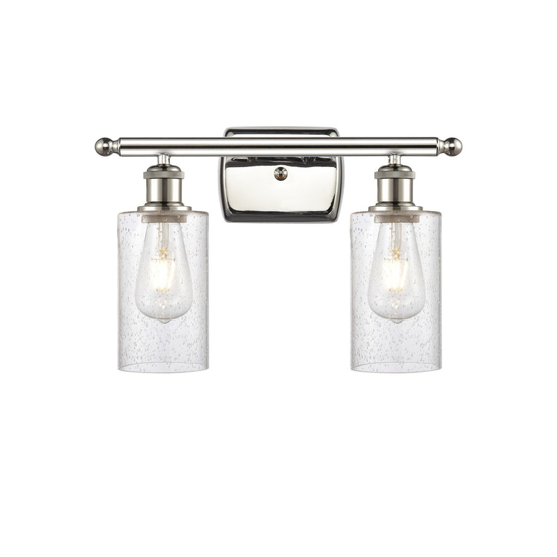 Innovations Clymer 14in 2-Light Bath Vanity Light | Transitional Polished Nickel and Seedy Glass | Bathroom & Powder Room | Model 516-2W-PN-G804
