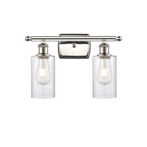 Innovations Clymer 14in 2-Light Bath Vanity Light | Transitional Polished Nickel and Seedy Glass | Bathroom & Powder Room | Model 516-2W-PN-G804