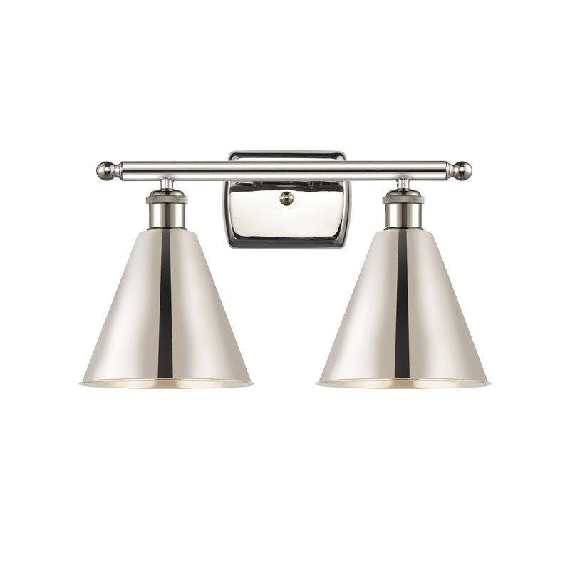 Innovations Berkshire Metal 18in 2-Light LED Bath Vanity Light | Industrial Polished Nickel | Bathroom & Powder Room | Model 516-2W-PN-MBC-8-PN-LED