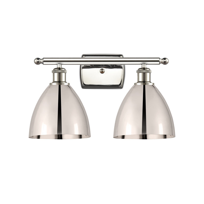 Innovations Bristol 17in 2-Light Bath Vanity Light | Industrial Polished Nickel and Polished Nickel Metal Shade | Model 516-2W-PN-MBD-75-PN-LED
