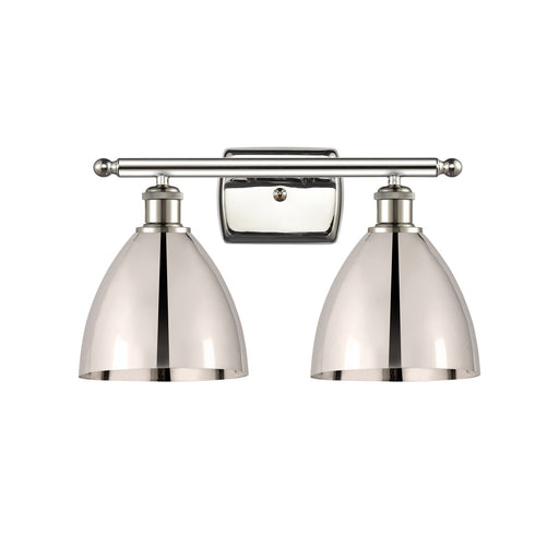 Innovations Bristol 17in 2-Light Bath Vanity Light | Industrial Polished Nickel and Polished Nickel Metal Shade | Model 516-2W-PN-MBD-75-PN-LED