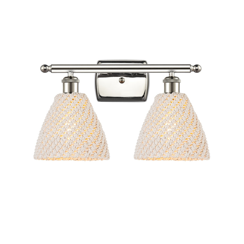 Innovations Bristol Natural 17in 2-Light Bath Vanity Light | Industrial Polished Nickel and Natural Fiber Shade | Model 516-2W-PN-NBD-75-NAT