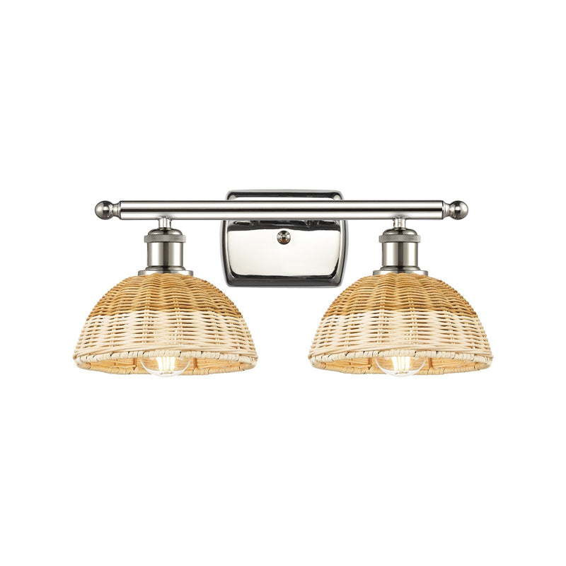 Innovations Bristol Natural II 17in 2-Light Bath Vanity Light | Industrial Polished Nickel and Natural Fiber Shade | Model 516-2W-PN-NBD2-75-NAT