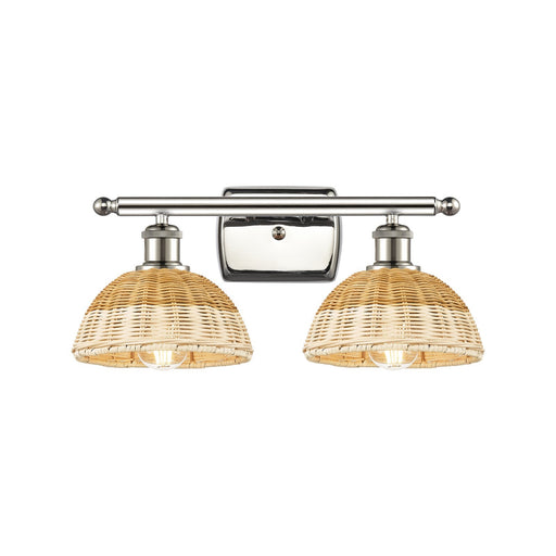 Innovations Bristol Natural II 17in 2-Light Bath Vanity Light | Industrial Polished Nickel and Natural Fiber Shade | Model 516-2W-PN-NBD2-75-NAT