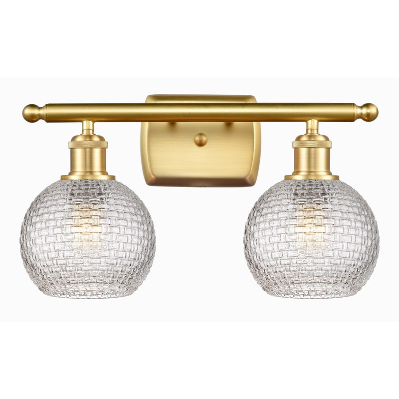 Innovations Athens 16in 2-Light Bath Vanity | Modern Farmhouse Satin Gold and Clear Basket Weave Glass | Bathroom | Model 516-2W-SG-G122C-6CL