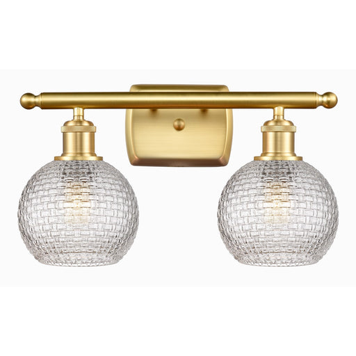 Innovations Athens 16in 2-Light Bath Vanity | Modern Farmhouse Satin Gold and Clear Basket Weave Glass | Bathroom | Model 516-2W-SG-G122C-6CL