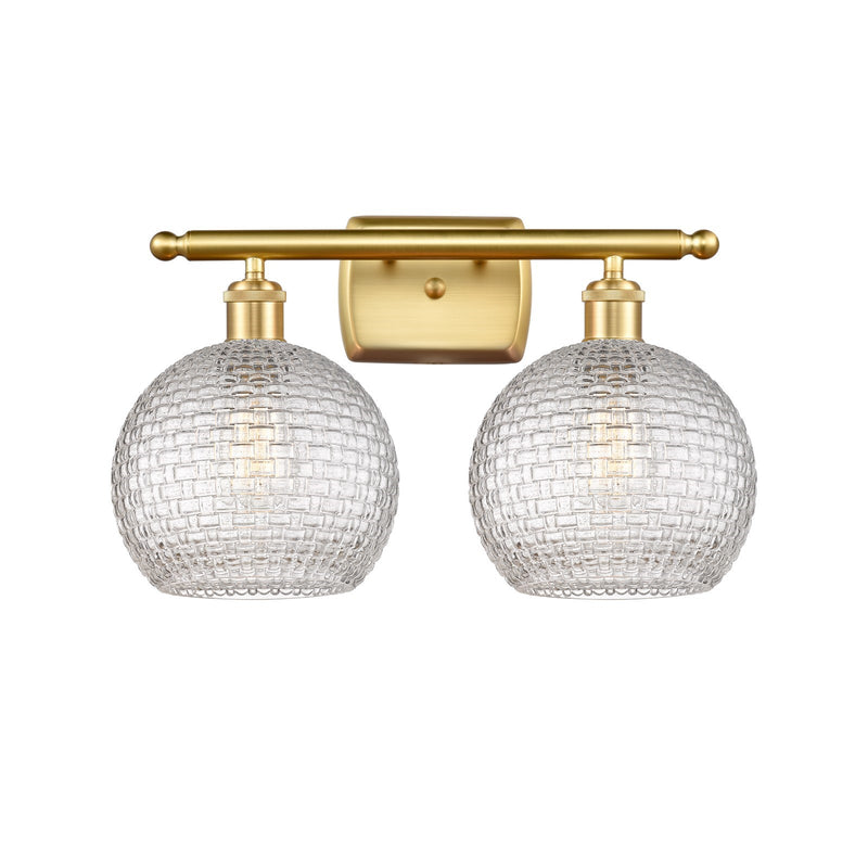 Innovations Athens 18in 2-Light Bath Vanity | Modern Farmhouse Satin Gold and Clear Basket Weave Glass | Bathroom | Model 516-2W-SG-G122C-8CL