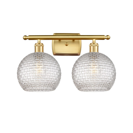 Innovations Athens 18in 2-Light Bath Vanity | Modern Farmhouse Satin Gold and Clear Basket Weave Glass | Bathroom | Model 516-2W-SG-G122C-8CL
