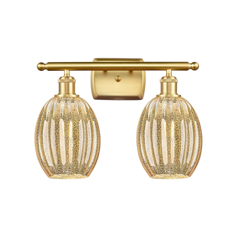 Innovations Preston Bulb 16in 2-Light Bath Vanity Light | Industrial Satin Gold and Mercury Glass | Bathroom Vanity | Model 516-2W-SG-G459-6ME