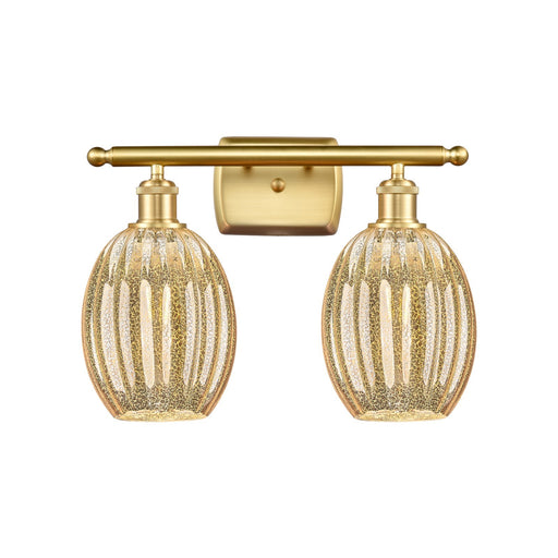 Innovations Preston Bulb 16in 2-Light Bath Vanity Light | Industrial Satin Gold and Mercury Glass | Bathroom Vanity | Model 516-2W-SG-G459-6ME