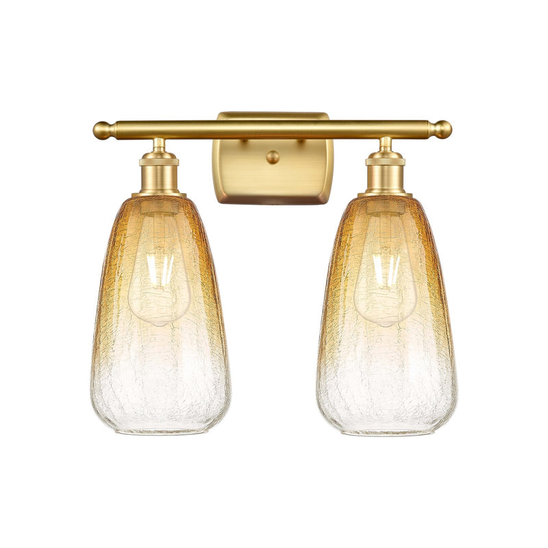Innovations Brookhaven Almond 16in 2-Light Bath Vanity | Industrial Satin Gold and Amber Glass | Bathroom & Powder Room | Model 516-2W-SG-G480-6AM