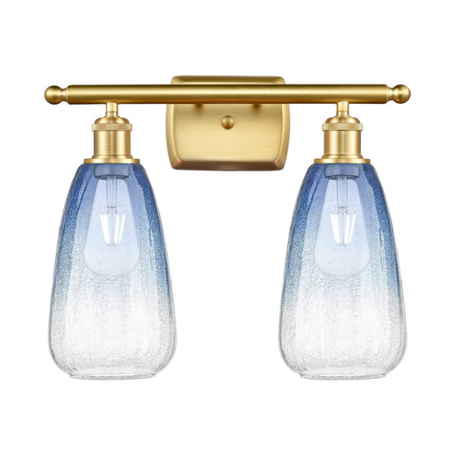 Innovations Brookhaven Almond 16in 2-Light Bath Vanity | Industrial Satin Gold and Sapphire Blue Glass | Bathroom & Powder | Model 516-2W-SG-G480-6SB