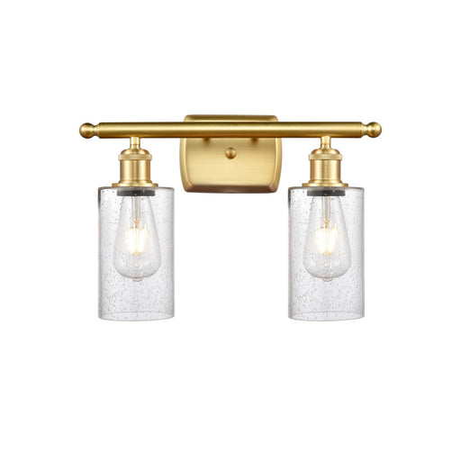 Innovations Clymer 14in 2-Light Bath Vanity Light | Art Nouveau Satin Gold and Seedy Glass | Bathroom & Powder Room | Model 516-2W-SG-G804