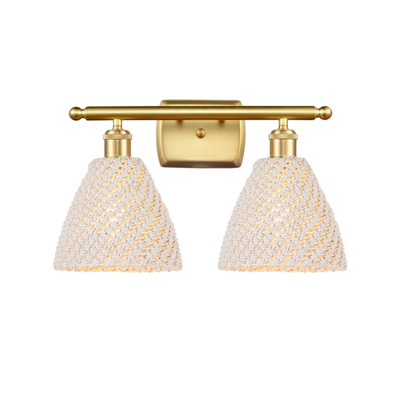 Innovations Bristol Natural 18in 2-Light Bath Vanity Light | Industrial Satin Gold and Natural Fiber | Bathroom & Powder | Model 516-2W-SG-NBD-75-NAT