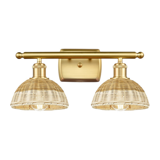 Innovations Bristol Natural II 18in 2-Light Bath Vanity Light | Industrial Satin Gold and Natural Fiber | Bathroom | Model 516-2W-SG-NBD2-75-NAT