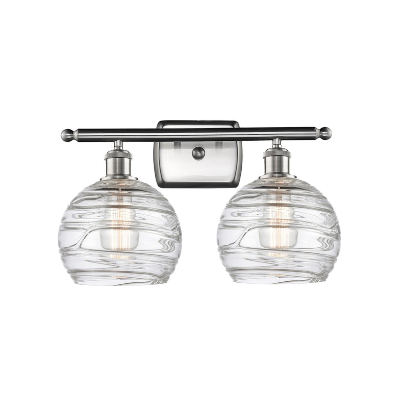 Innovations Athens Deco Swirl 18in 2-Light Bath Vanity | Industrial Brushed Satin Nickel and Clear Deco Swirl Glass | Model 516-2W-SN-G1213-8CL