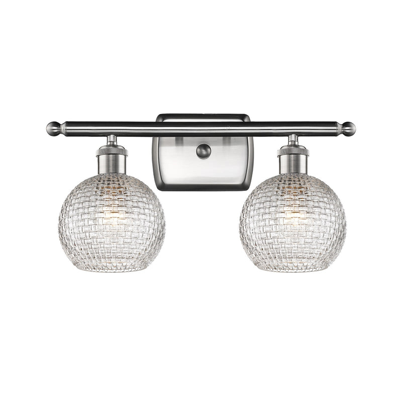 Innovations Athens 16in 2-Light Bath Vanity | Modern Brushed Satin Nickel and Clear Basket Weave Glass | Bathroom | Model 516-2W-SN-G122C-6CL