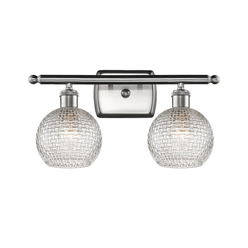 Innovations Athens 16in 2-Light Bath Vanity | Modern Brushed Satin Nickel and Clear Basket Weave Glass | Bathroom | Model 516-2W-SN-G122C-6CL