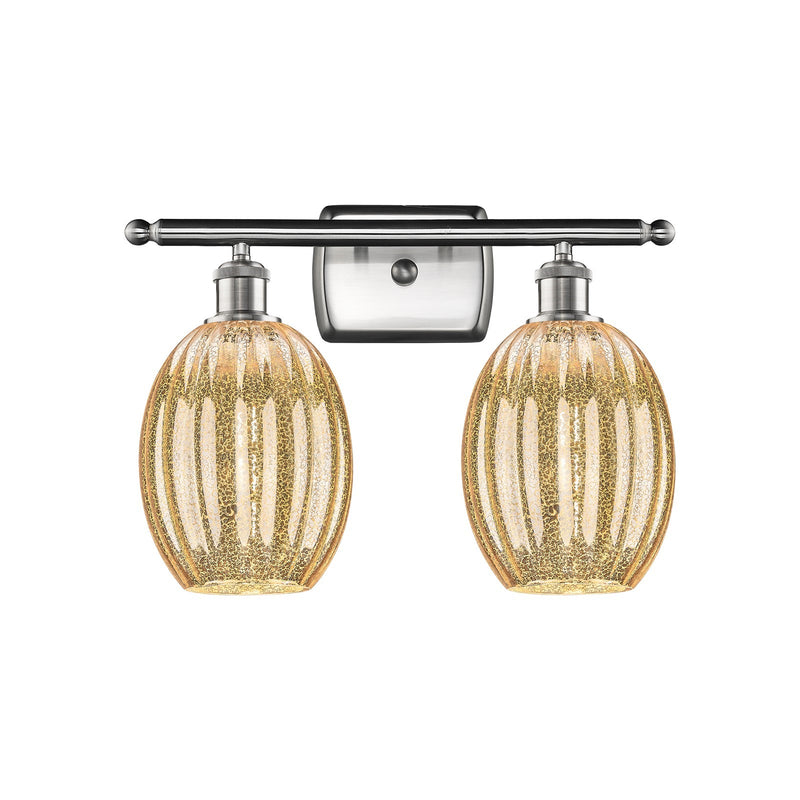 Innovations Preston Bulb 16.25in 2-Light Bath Vanity Light | Industrial Brushed Satin Nickel and Mercury Glass | Bathroom | Model 516-2W-SN-G459-6ME
