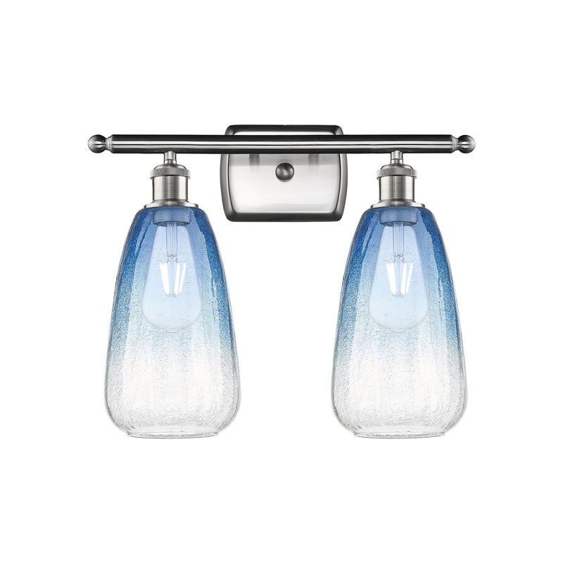 Innovations Brookhaven Almond 16in 2-Light Bath Vanity | Industrial Brushed Satin Nickel and Sapphire Blue Glass | Model 516-2W-SN-G480-6SB