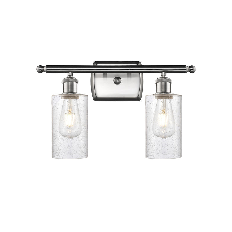 Innovations Clymer 14in 2-Light Bath Vanity | Transitional Brushed Satin Nickel and Seedy Glass | Bathroom & Powder Room | Model 516-2W-SN-G804