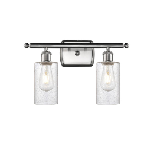 Innovations Clymer 14in 2-Light Bath Vanity | Transitional Brushed Satin Nickel and Seedy Glass | Bathroom & Powder Room | Model 516-2W-SN-G804